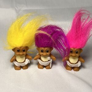 Vintage Lot of 3 Russ Baby Trolls W/ Diaper & Bib EUC Pink Orange Purple